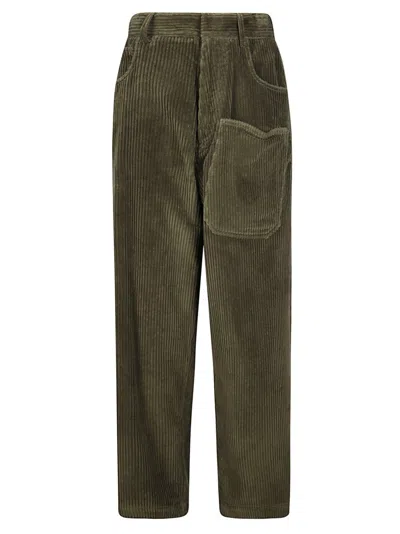 Jejia Wide-leg Corduroy Pants With Multi-pocket Design In Green