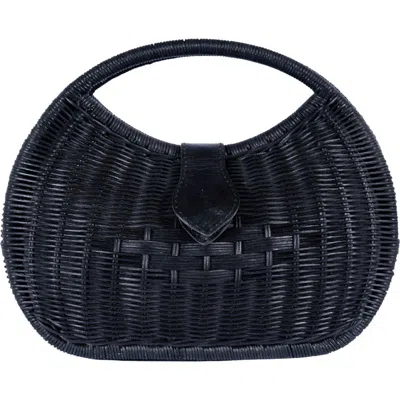 Jelavu Artemis Half Moon Rattan Hand Bag In Black
