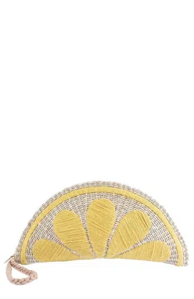 Jelavu Capri Fruit Handwoven Rattan Half Moon Wristlet In Yellow