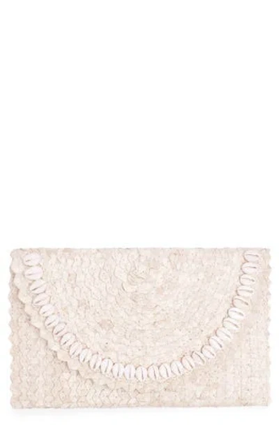 Jelavu Coco Seashell Trim Raffia Clutch In White