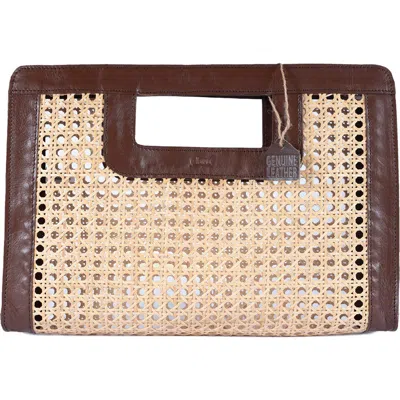 Jelavu Delmar Rattan & Leather Frame Clutch In Brown
