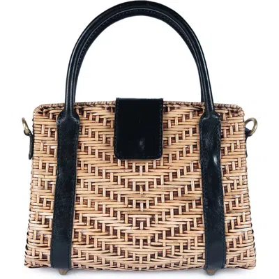 Jelavu Morgana Rattan & Leather Shoulder Bag In Beige/ Black