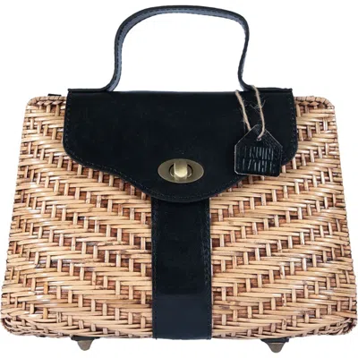 Jelavu Nori Handwoven Rattan Top Handle Bag In Black