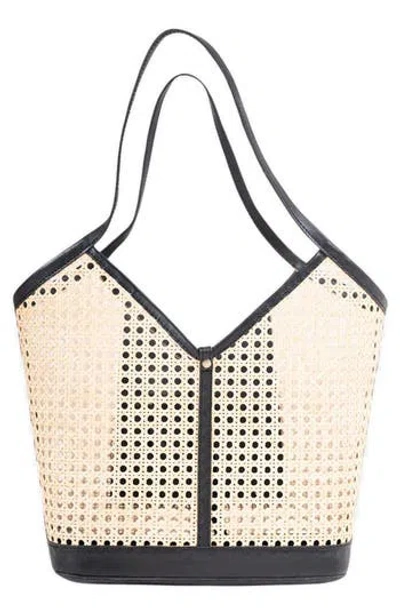 Jelavu Ophelia Handwoven Leather Trim Rattan Tote Bag In Black