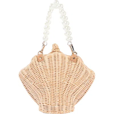 Jelavu Rattan Shell Faux Pearl Top Handle Bag In Neutral