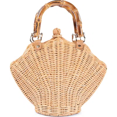 Jelavu Shelly Handwoven Rattan Seashell Bag In Brown