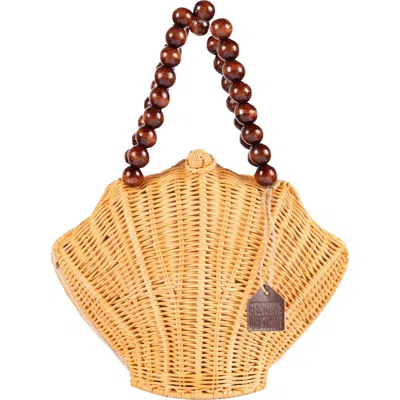 Jelavu Shelly Handwoven Rattan Seashell Bag In Brown