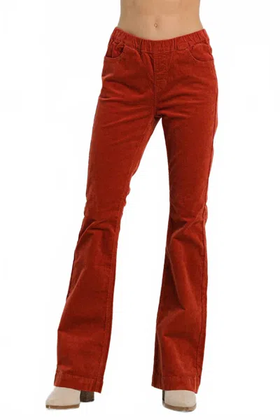 Jelly Jeans Corduroy Pull On Flare Leg Pants In Rust In Red