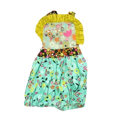 Pre-owned Jelly The Pug Kids' Girls Green Aqua Romper In Multi