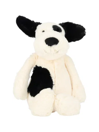 Jellycat Bashful Rufferty Black & Cream Puppy Original 31cm X 12cm X 9 In White