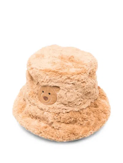 Jellycat Kids' Bear-patch Faux-fur Bucket Hat In Neutrals