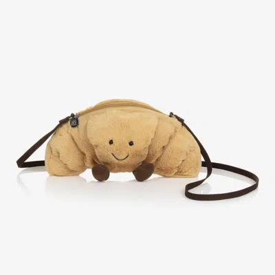 Jellycat Kids' Beige Plush Croissant Shoulder Bag (27cm) In Black
