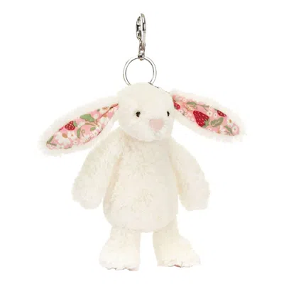 Jellycat Blossom Cream Bunny Bag Charm 'berry' In White
