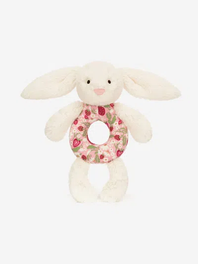 Jellycat Blossom Cream Bunny 'berry' Ring Rattle In Ivory