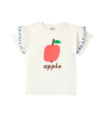 Jellymallow Kids' Apple Ruffled Cotton Jersey T-shirt In White