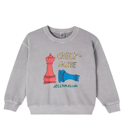 Jellymallow Kids' Checkmate Cotton Jersey Sweatshirt In Gray