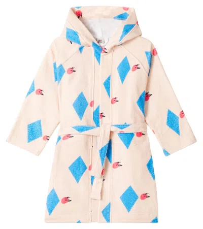 Jellymallow Kids' Diamond Bird Printed Terry Robe In Sand