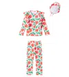Jellymallow Floral Ruffled Swimsuit And Cap Set