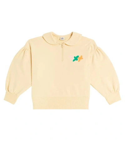 Jellymallow Kids' Flower Cotton Jersey Half-zip Sweatshirt In Black