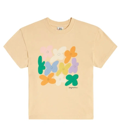 Jellymallow Kids' Flower Cotton Jersey T-shirt In Brown