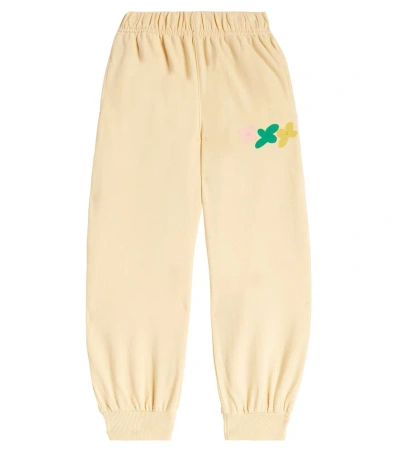 Jellymallow Kids' Flower Printed Velour Sweatpants In Beige