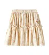 Jellymallow Flower Ruffled Printed Cotton Jersey Skirt In Beige