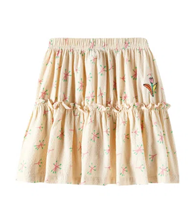 Jellymallow Kids' Flower Ruffled Printed Cotton Jersey Skirt In Beige