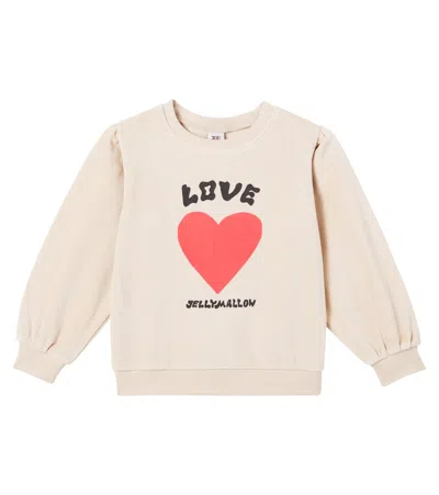 Jellymallow Kids' Heart Shirring Velour Sweatshirt In Neutral