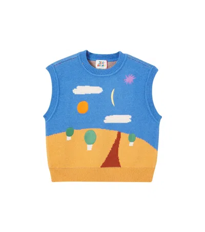Jellymallow Kids' Landscape Knitted Vest In Blue