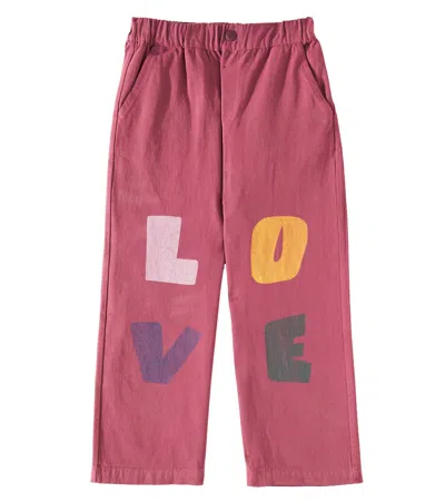 Jellymallow Kids' Love Printed Cotton Pants In Red
