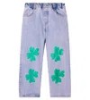 Jellymallow Lucky Clover Appliqué Wide-leg Jeans In Blue