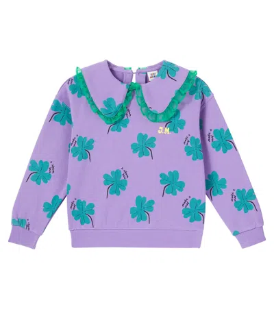 Jellymallow Kids' Lucky Clover Printed Ruffled Cotton Sweatshirt In Green