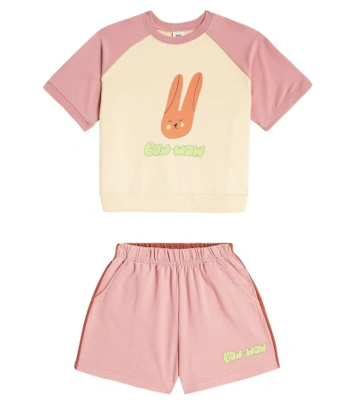 Jellymallow Kids' Printed Cotton Jersey T-shirt And Shorts Set In White