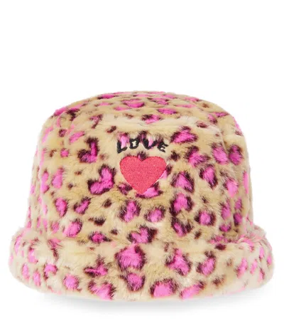 Jellymallow Kids' Printed Faux-fur Bucket Hat In Pink