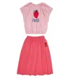 Jellymallow Set Of Printed Cotton T-shirt And Skirt In Pink