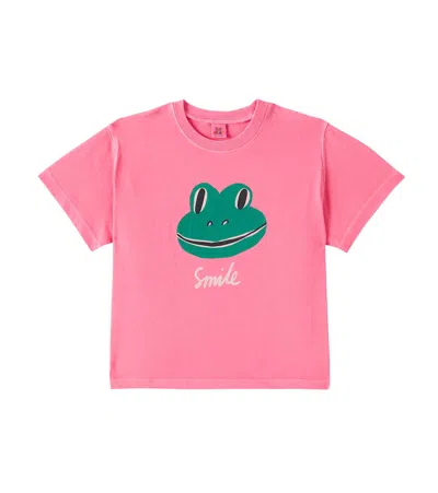 Jellymallow Kids' Smiling Frog Cotton T-shirt In Pink