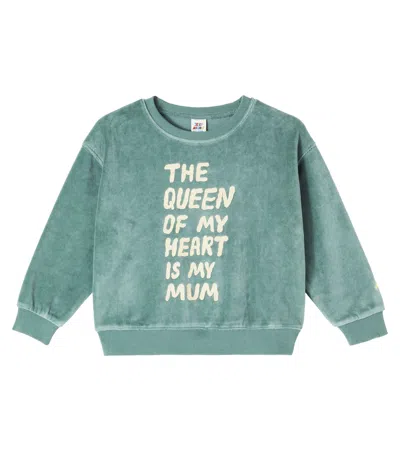 Jellymallow Kids' The Queen Cotton-blend Velour Sweatshirt In Green