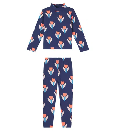 Jellymallow Kids' Tulip Printed Sweatshirt And Pants In Blue