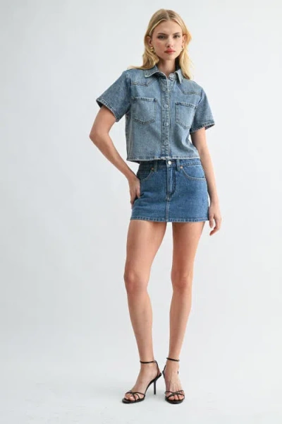 Jemina Denim The Muse Mini-shirt Medium Wash In Blue