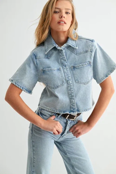 Jemina Denim The Muse Mini-shirt Medium Wash In Blue