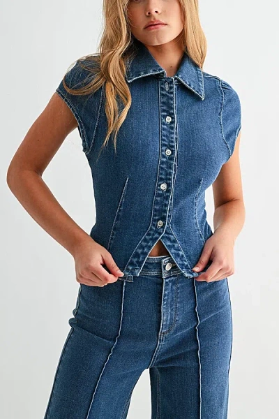 Jemina Denim The Seam Fitted Denim Shirt Top In Blue, Women's At Urban Outfitters