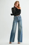 Jemina Denim Two-tone Contrast Panel High Rise Wide Leg Pant In Black