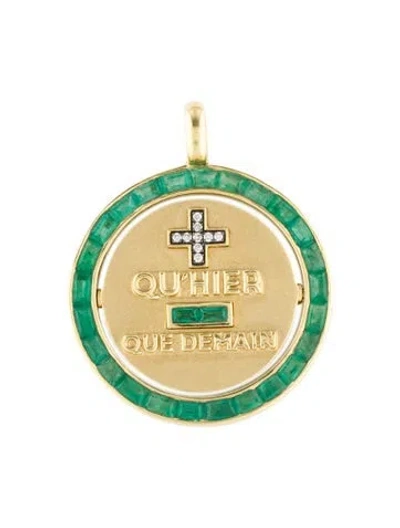 Pre-owned Jemma Wynne 18k 1.59ctw Emerald & Diamond 'love Notes' Pendant In Multi