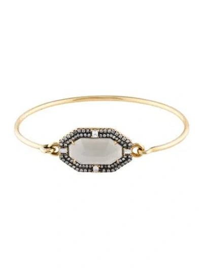 Pre-owned Jemma Wynne 18k Moonstone & Diamond Hook Bangle Bracelet, 6.25" In Multi