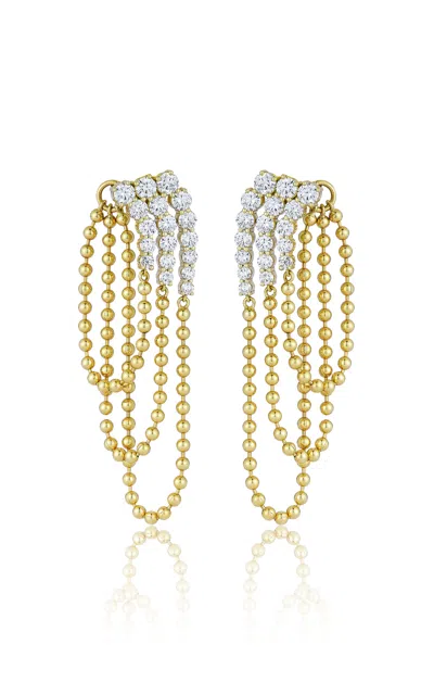 Jemma Wynne 18k Yellow Gold Connexion Triple Row Diamond And Chain Loop Earrings