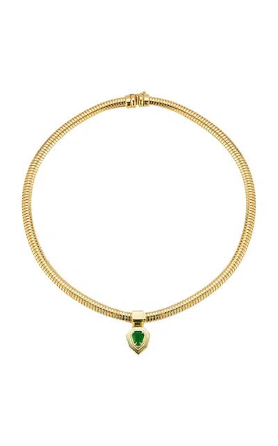 Jemma Wynne 18k Yellow Gold Escalator Emerald Talisman Choker Necklace