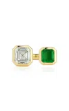 JEMMA WYNNE 18K YELLOW GOLD PRIVE LUXE EMERALD AND DIAMOND ASSCHER RING