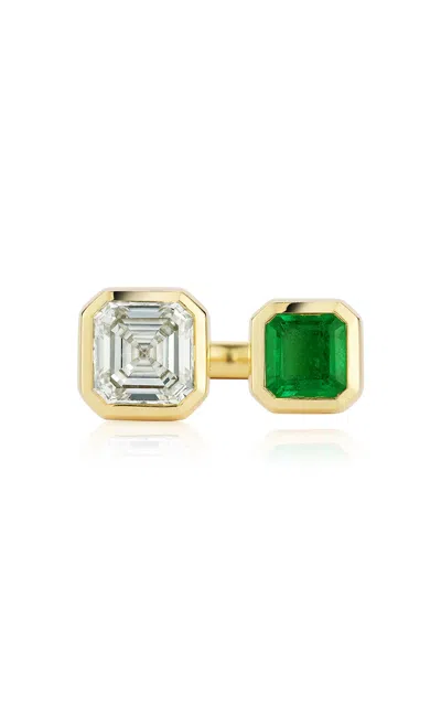 Jemma Wynne 18k Yellow Gold Prive Luxe Emerald And Diamond Asscher Ring In Green