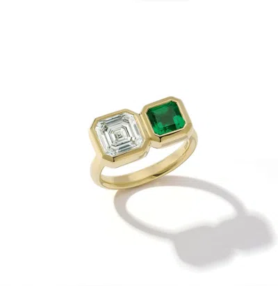 Pre-owned Jemma Wynne Asscher Cut Diamond And Emerald Duo Ring In Green