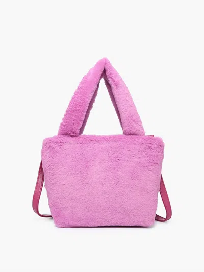 Jen & Co. Fuzzy Dual Handle Satchel Bag With Strap In Purple